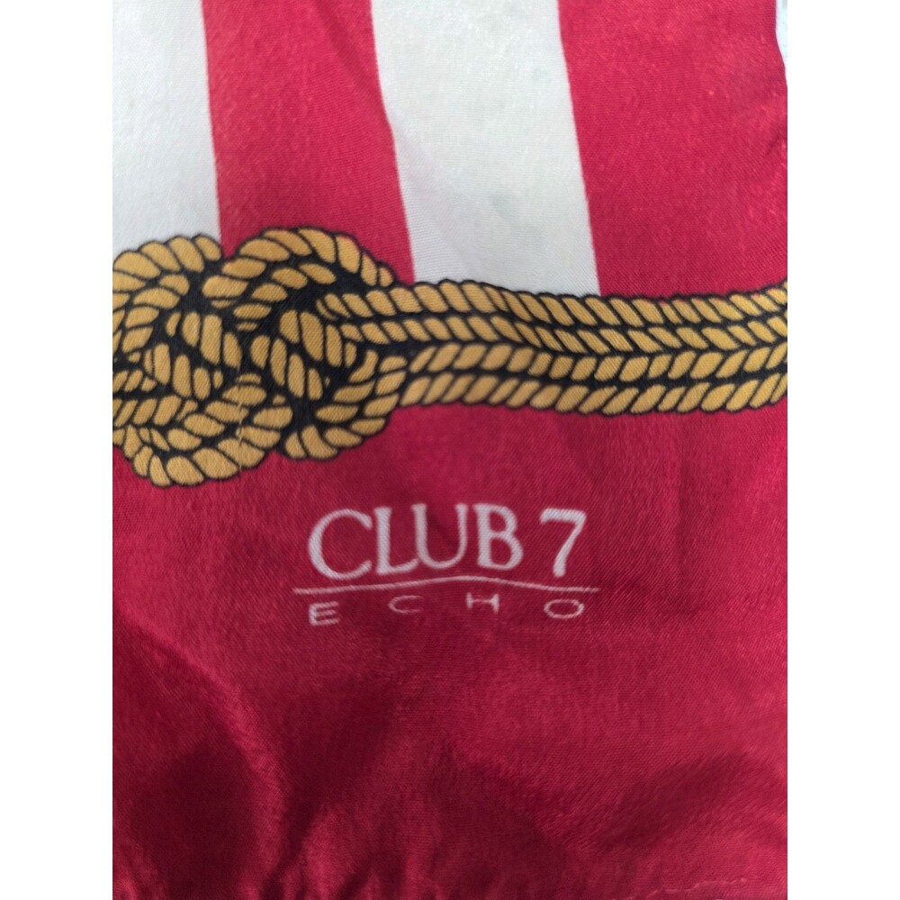 Vintage Club 7 Echo silk scarf red/white stripes with a gold knot accents 70's